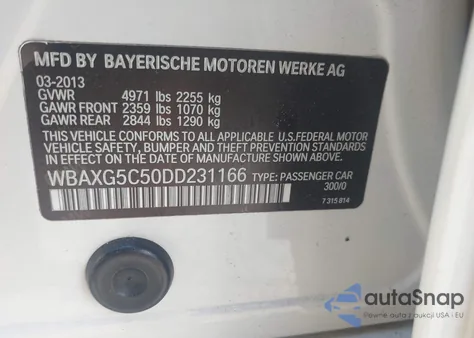 2013 BMW 528I from USA, damaged, VIN WBAXG5C50DD231166